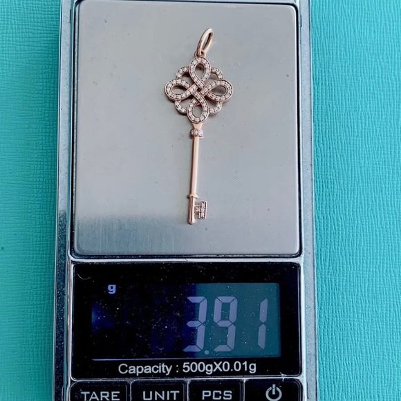 Tiffany & Co 18k Rose Gold Large knot key with Diamonds Pendant 1.75” - Picture 6 of 6